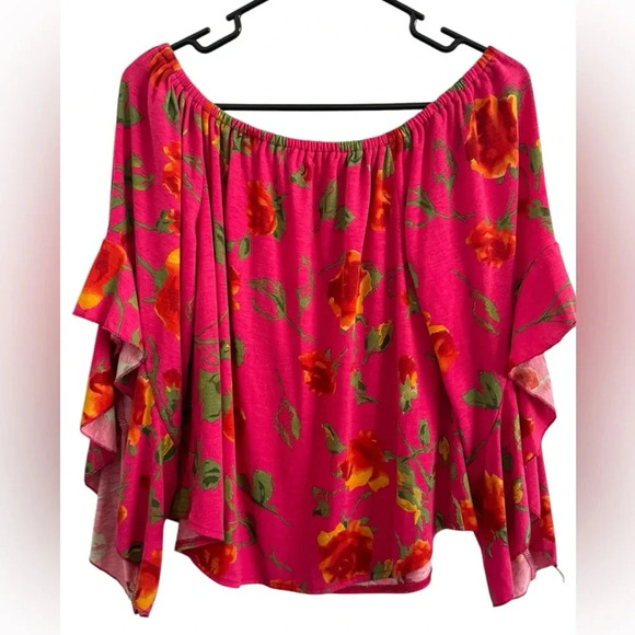 NWT And The Why Pink Floral Off Shoulder Flowy 3/4 Sleeve Blouse Size Small - Picture 6 of 14